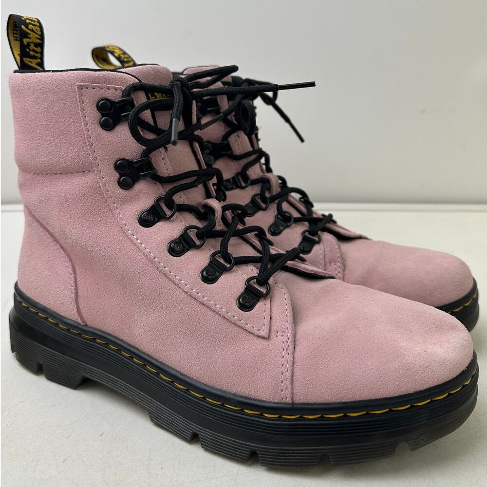 Dr. Martens Combs W Chalk Pink Suede Combat Boots Women's Sz 10